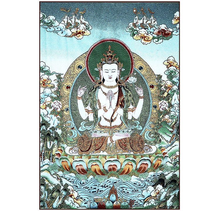 Tapiz de Thangka de Tara Blanca con bordado tibetano de Buddha Stones, arte de pared para colgar en la pared, meditación para decoración del hogar