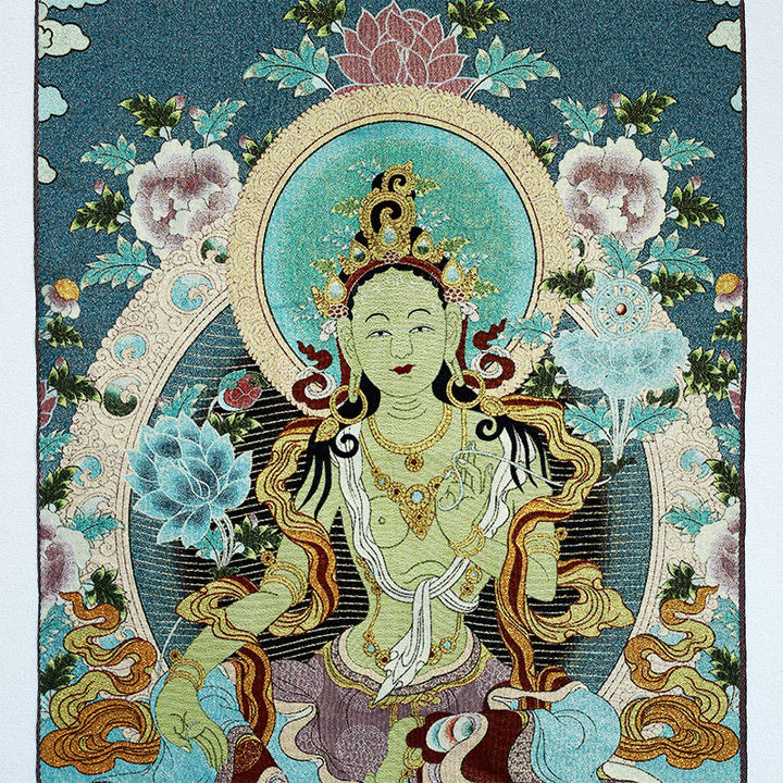 Tapiz de Thangka de Tara Blanca con bordado tibetano de Buddha Stones, arte de pared para colgar en la pared, meditación para decoración del hogar