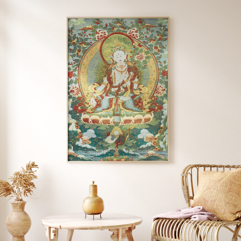 Tapiz de Thangka de Tara Blanca con bordado tibetano de Buddha Stones, arte de pared para colgar en la pared, meditación para decoración del hogar