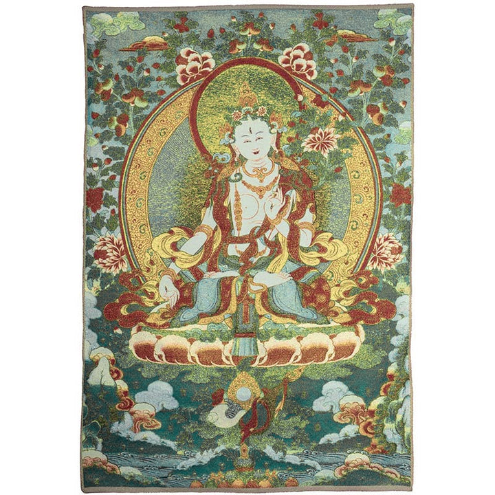 Tapiz de Thangka de Tara Blanca con bordado tibetano de Buddha Stones, arte de pared para colgar en la pared, meditación para decoración del hogar