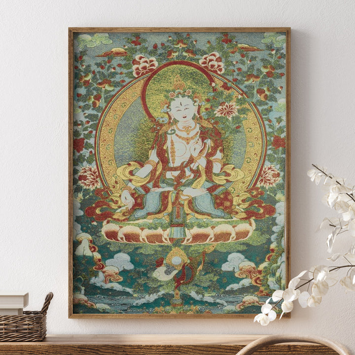 Tapiz de Thangka de Tara Blanca con bordado tibetano de Buddha Stones, arte de pared para colgar en la pared, meditación para decoración del hogar