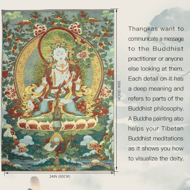 Tapiz de Thangka de Tara Blanca con bordado tibetano de Buddha Stones, arte de pared para colgar en la pared, meditación para decoración del hogar