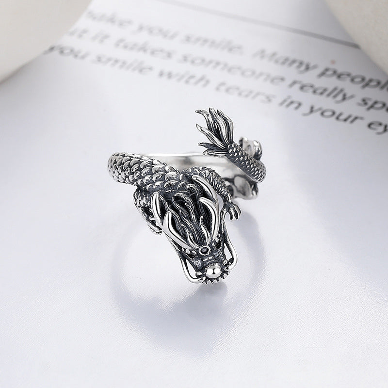Anillo de metal de la suerte con diseño del año del dragón de plata de ley 925 vintage con Buddha Stones - image 2