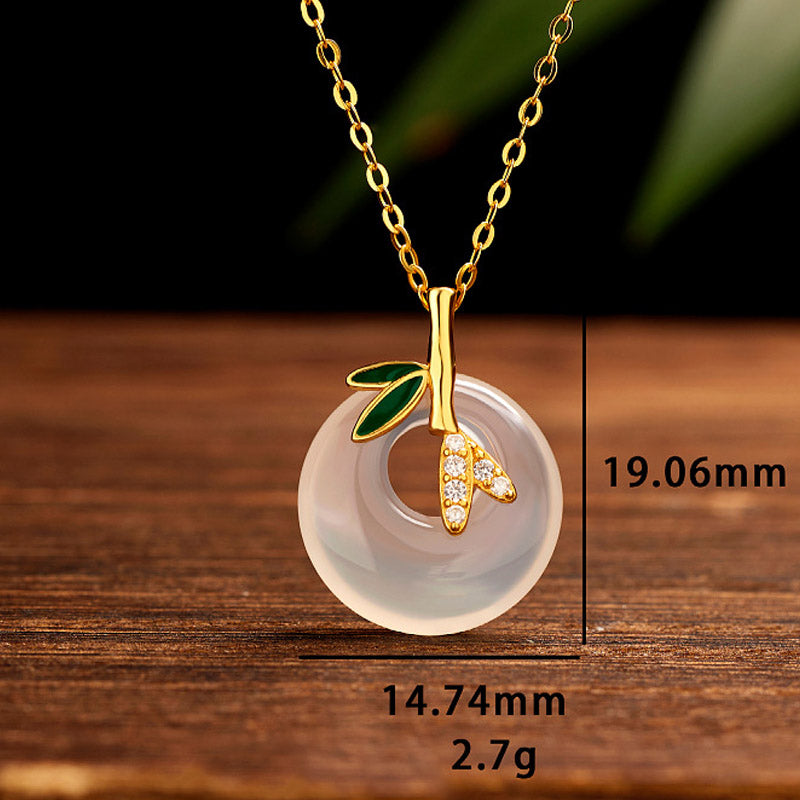 Colgante positivo del collar de la hebilla de la paz de la hoja de bambú de la calcedonia natural de la plata esterlina de las Buddha Stones - image 3