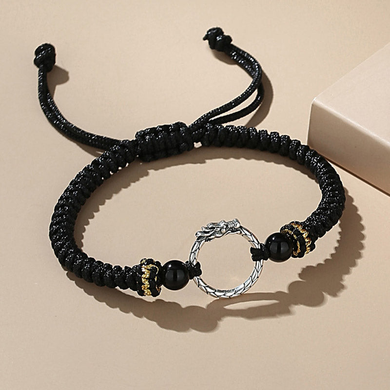 Pulsera de plata de ley 925 hecha a mano con Buddha Stones , año del dragón, Fénix, hebilla de la paz, pulsera para pareja de la suerte - Dragón (Protección♥Éxito) (Circunferencia de la muñeca: 14-23 cm) - image 2