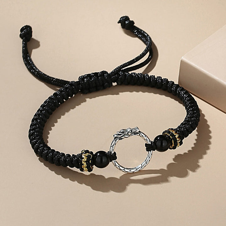 Pulsera de plata de ley 925 hecha a mano con Buddha Stones , año del dragón, Fénix, hebilla de la paz, pulsera para pareja de la suerte - Dragón (Protección♥Éxito) (Circunferencia de la muñeca: 14-23 cm) - image 2
