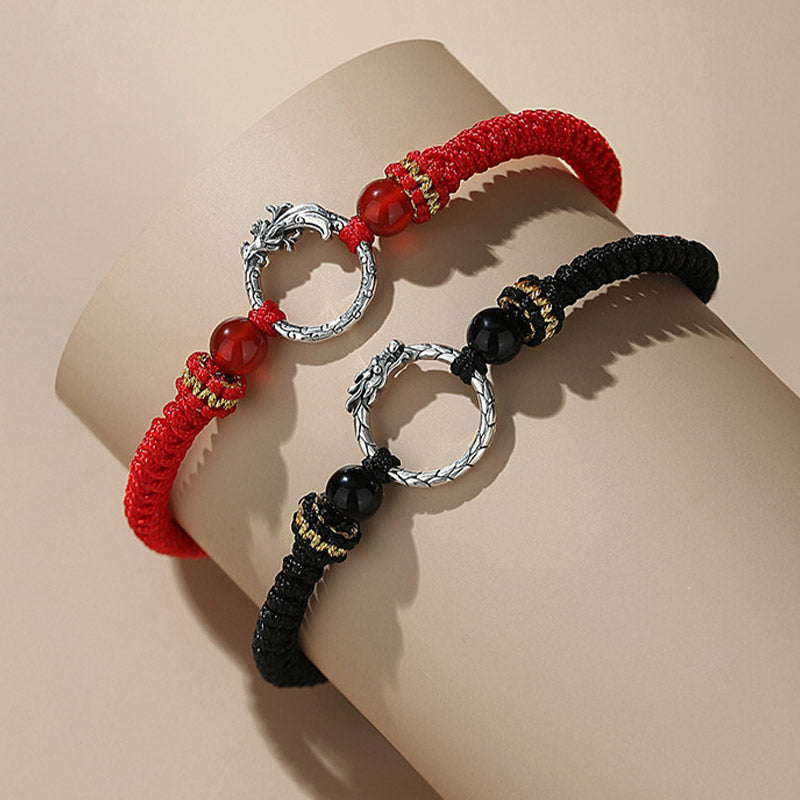 Pulsera de plata de ley 925 hecha a mano con Buddha Stones , año del dragón, Fénix, hebilla de la paz, pulsera para pareja de la suerte - image 1