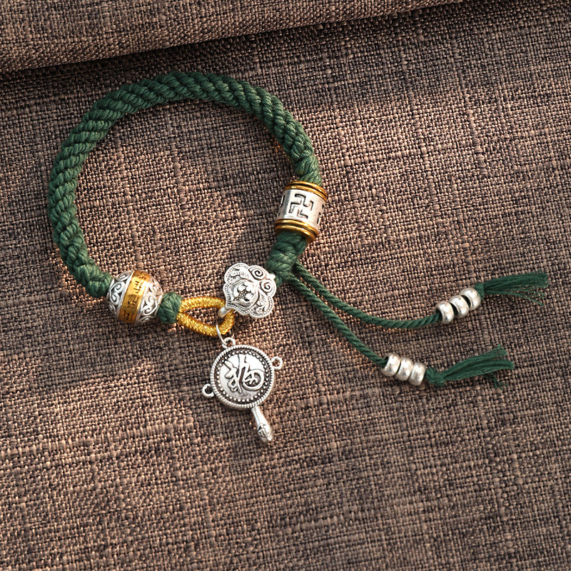 Pulsera trenzada hecha a mano con Buddha Stones tibetanas Om Mani Padme Hum Fu personaje suerte fortuna