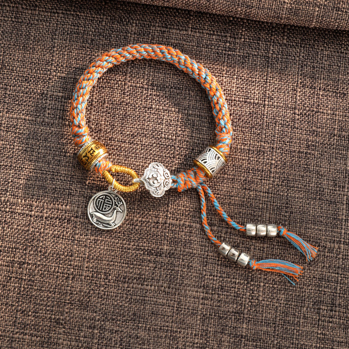 Pulsera trenzada hecha a mano con Buddha Stones tibetanas Om Mani Padme Hum Fu personaje suerte fortuna