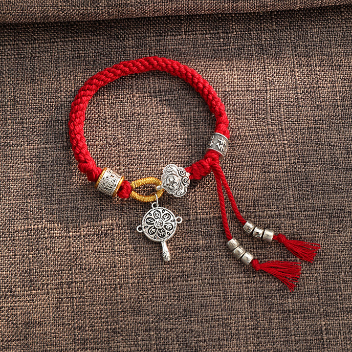 Pulsera trenzada hecha a mano con Buddha Stones tibetanas Om Mani Padme Hum Fu personaje suerte fortuna