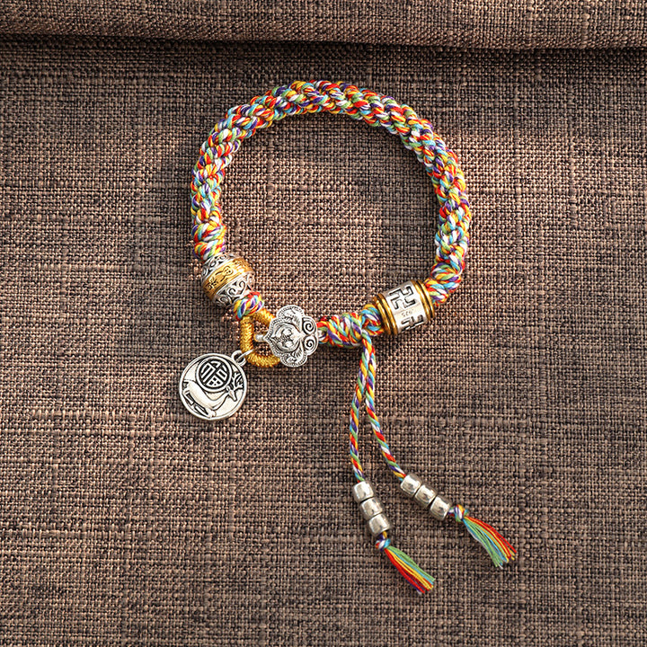 Pulsera trenzada hecha a mano con Buddha Stones tibetanas Om Mani Padme Hum Fu personaje suerte fortuna