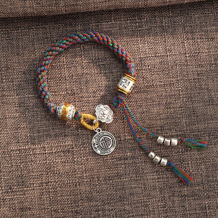 Pulsera trenzada hecha a mano con Buddha Stones tibetanas Om Mani Padme Hum Fu personaje suerte fortuna