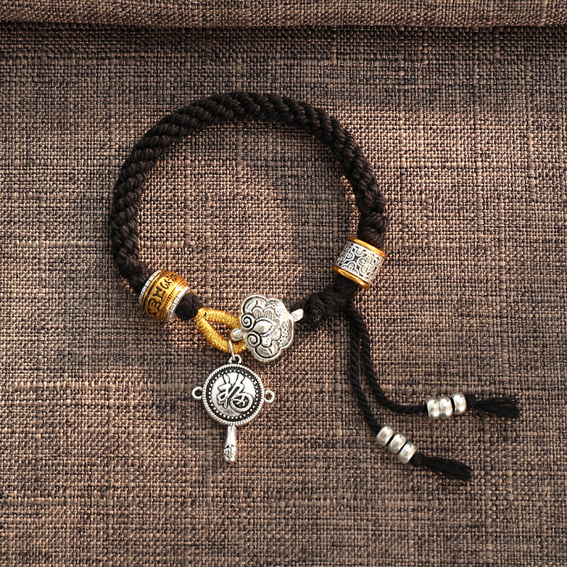 Pulsera trenzada hecha a mano con Buddha Stones tibetanas Om Mani Padme Hum Fu personaje suerte fortuna