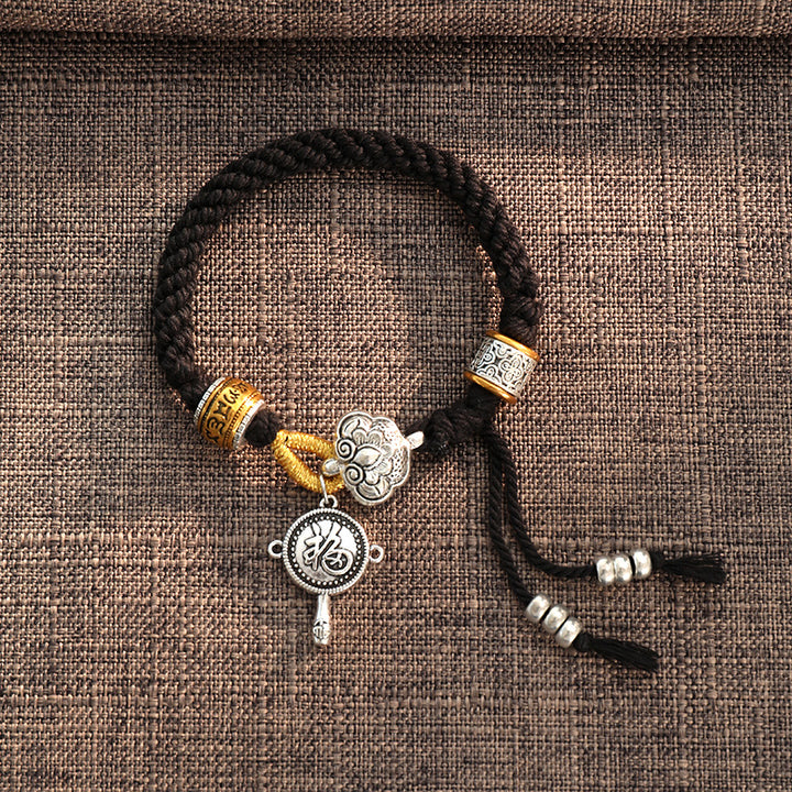 Pulsera trenzada hecha a mano con Buddha Stones tibetanas Om Mani Padme Hum Fu personaje suerte fortuna