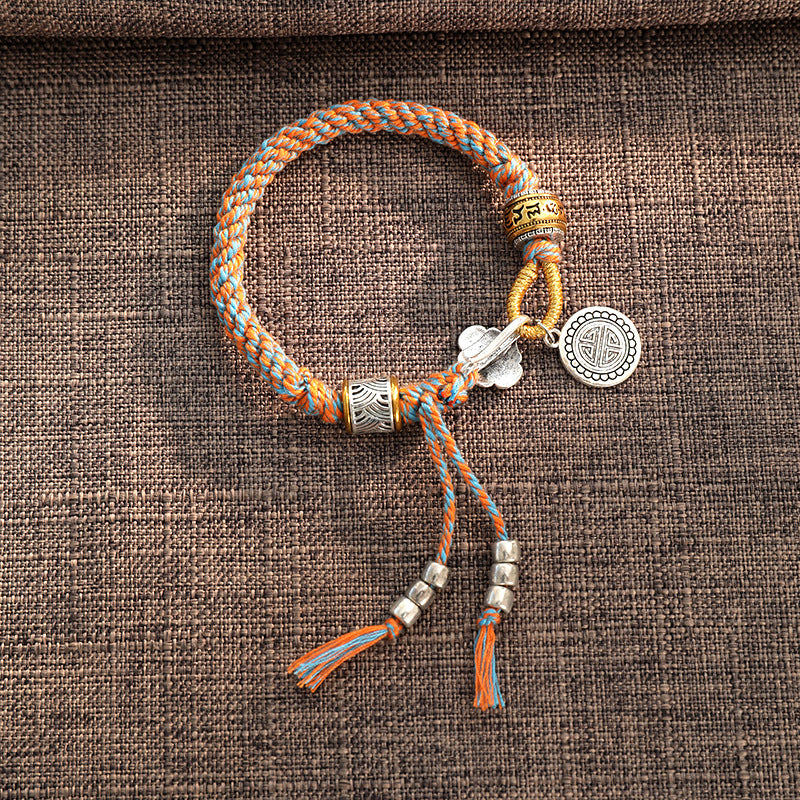 Pulsera trenzada hecha a mano con Buddha Stones tibetanas Om Mani Padme Hum Fu personaje suerte fortuna
