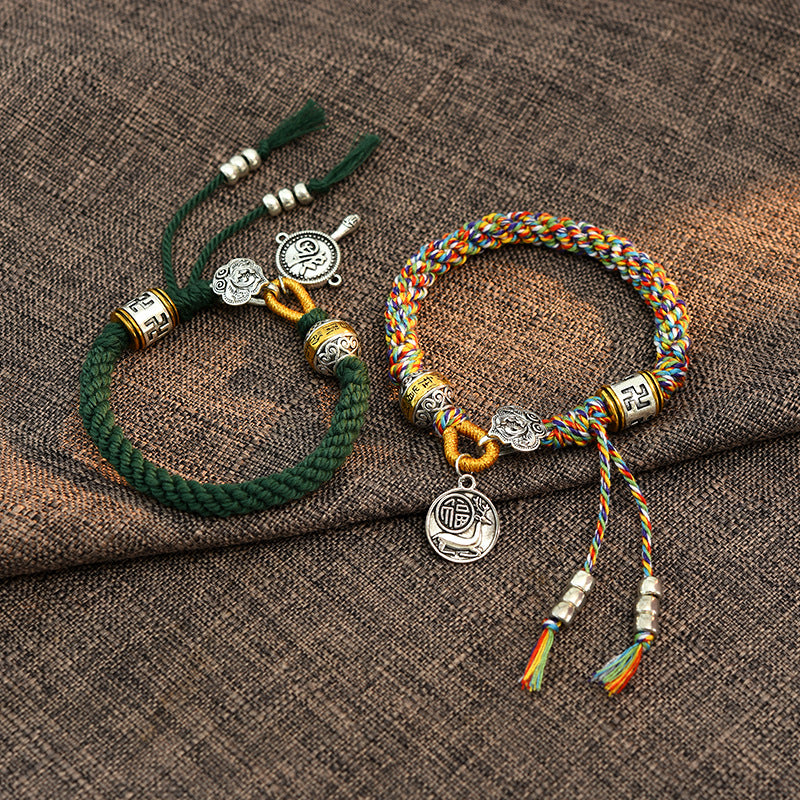 Pulsera trenzada hecha a mano con Buddha Stones tibetanas Om Mani Padme Hum Fu personaje suerte fortuna