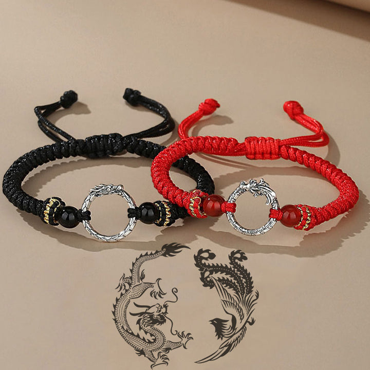 Pulsera de plata de ley 925 hecha a mano con Buddha Stones , año del dragón, Fénix, hebilla de la paz, pulsera para pareja de la suerte - image 0