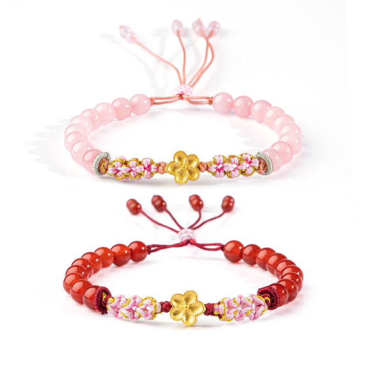 Pulsera de plata de ley 999 con Buddha Stones , ágata roja natural, cristal rosa, flor de cerezo - image 0