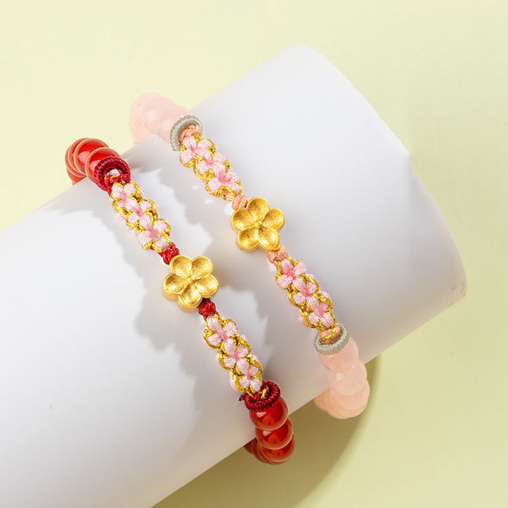 Pulsera de plata de ley 999 con Buddha Stones , ágata roja natural, cristal rosa, flor de cerezo - image 1