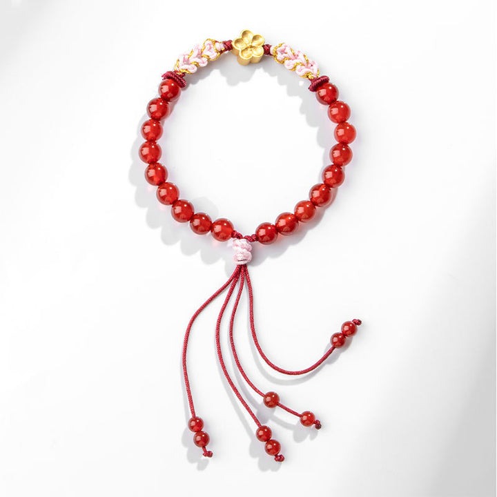 Pulsera de plata de ley 999 con Buddha Stones , ágata roja natural, cristal rosa, flor de cerezo - image 11