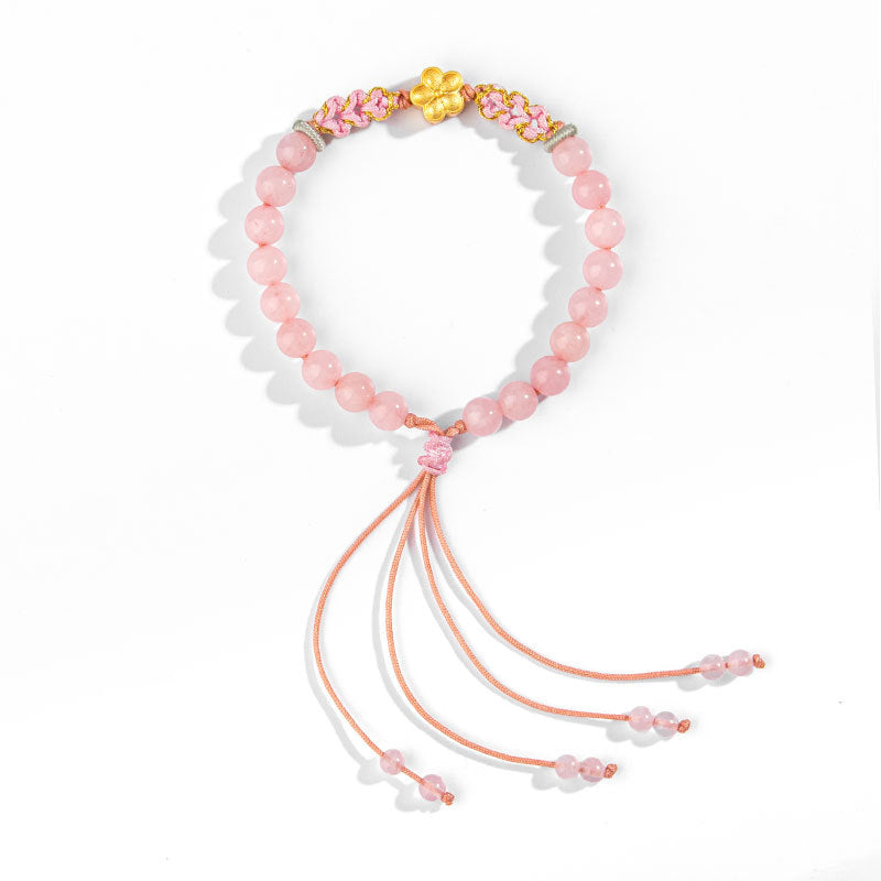 Pulsera de plata de ley 999 con Buddha Stones , ágata roja natural, cristal rosa, flor de cerezo - image 3