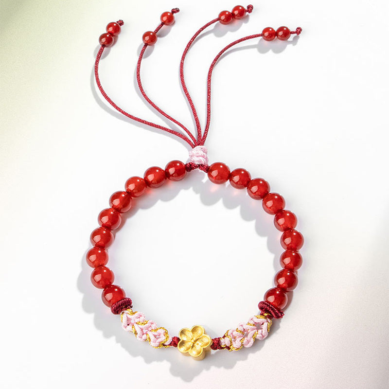 Pulsera de plata de ley 999 con Buddha Stones , ágata roja natural, cristal rosa, flor de cerezo - image 9