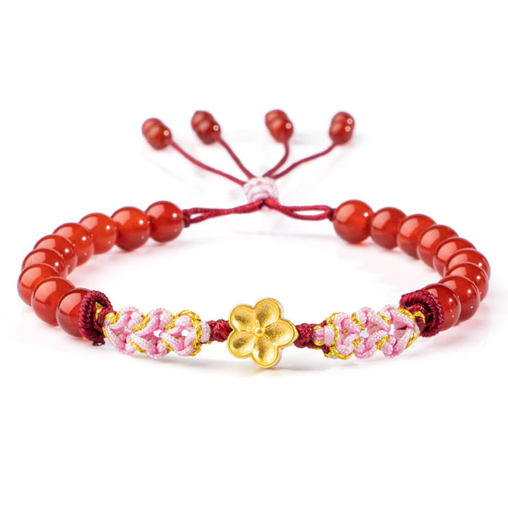 Pulsera de plata de ley 999 con Buddha Stones , ágata roja natural, cristal rosa, flor de cerezo - Ágata roja (Confianza♥Calma) (Circunferencia de la muñeca: 14-19 cm) - image 7