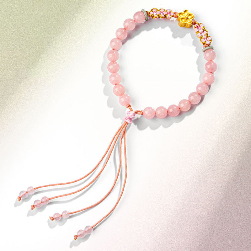 Pulsera de plata de ley 999 con Buddha Stones , ágata roja natural, cristal rosa, flor de cerezo - image 4