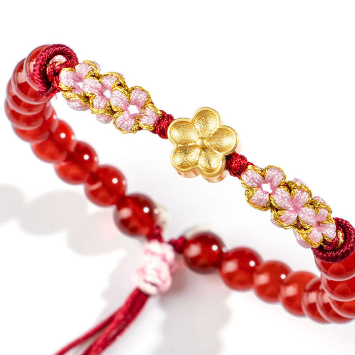Pulsera de plata de ley 999 con Buddha Stones , ágata roja natural, cristal rosa, flor de cerezo - image 10