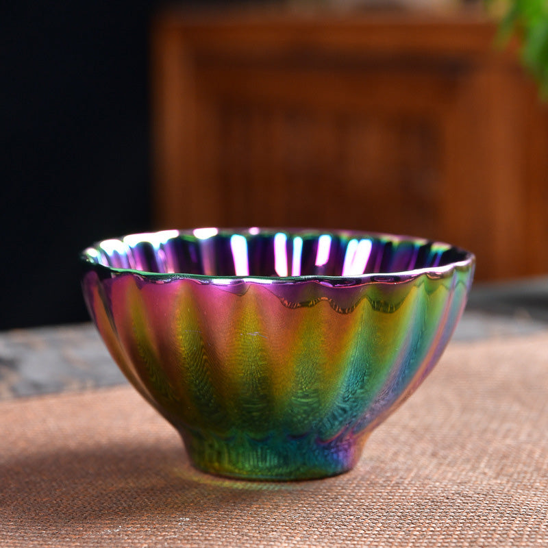 Taza de té de cerámica china Jianzhan multicolor con incrustaciones de pavo real y Buddha Stones, taza de té de kung fu