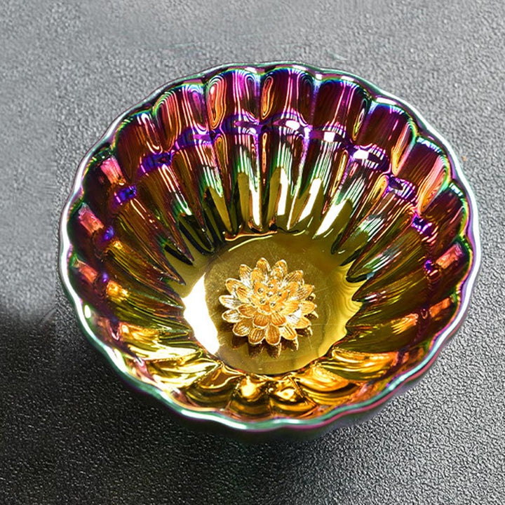 Taza de té de cerámica china Jianzhan multicolor con incrustaciones de pavo real y Buddha Stones, taza de té de kung fu