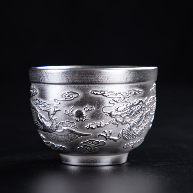 Buddha Stones, personaje de Fu, dragón, fénix, caballo, pez koi, taza de té de kung fu