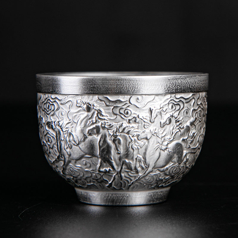 Buddha Stones, personaje de Fu, dragón, fénix, caballo, pez koi, taza de té de kung fu