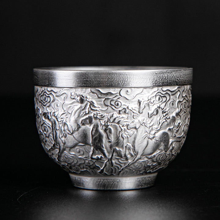 Buddha Stones, personaje de Fu, dragón, fénix, caballo, pez koi, taza de té de kung fu