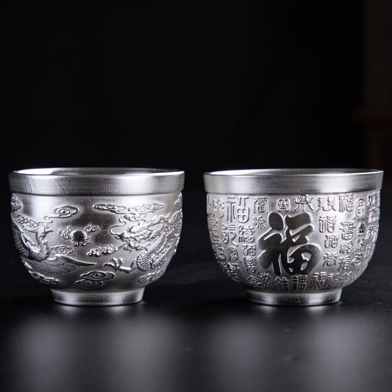 Buddha Stones, personaje de Fu, dragón, fénix, caballo, pez koi, taza de té de kung fu