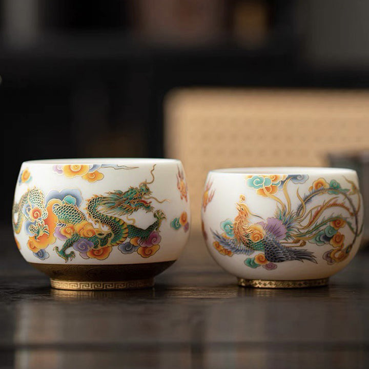 Taza de té de cerámica con nubes propicias, dragón, Fénix, Buddha Stones, taza de té de Kung Fu - image 1