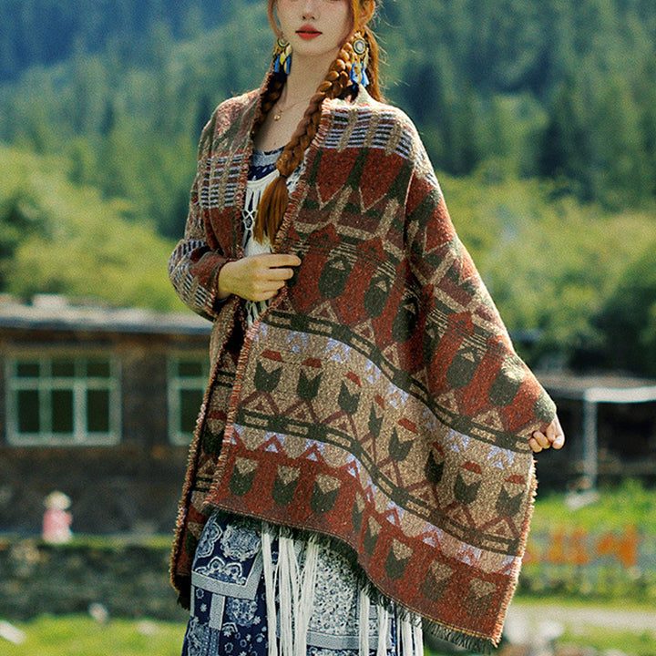 Mantón tibetano de Buddha Stones , patrón de geometría clásico, bufanda de viaje acogedora para invierno - image 3