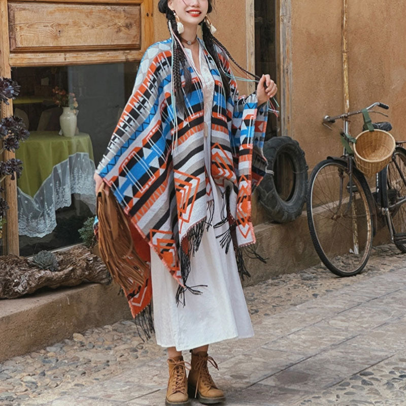 Buddha Stones chal tibetano patrón geométrico a rayas invierno acogedor viaje borla bufanda abrigo - image 2