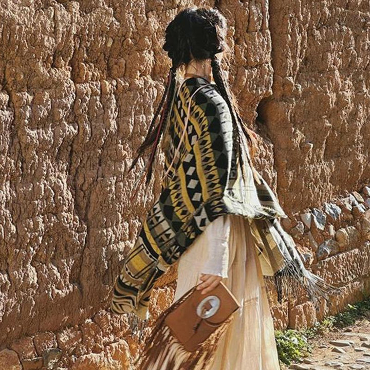 Buddha Stones chal tibetano patrón geométrico a rayas invierno acogedor viaje borla bufanda abrigo - image 9