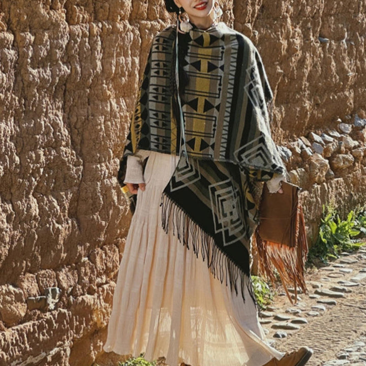 Buddha Stones chal tibetano patrón geométrico a rayas invierno acogedor viaje borla bufanda abrigo - image 8