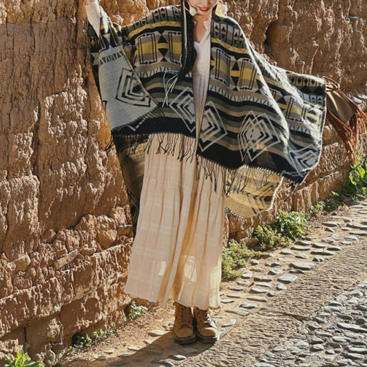 Buddha Stones chal tibetano patrón geométrico a rayas invierno acogedor viaje borla bufanda abrigo - image 7