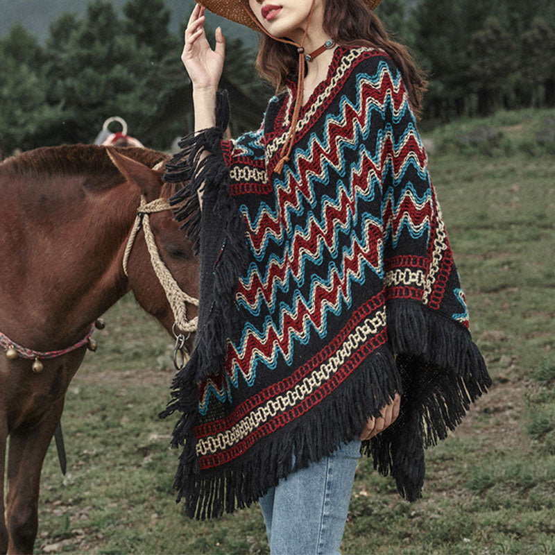 Buddha Stones, jersey de punto a rayas con borlas, bufanda de viaje acogedora para invierno - image 1