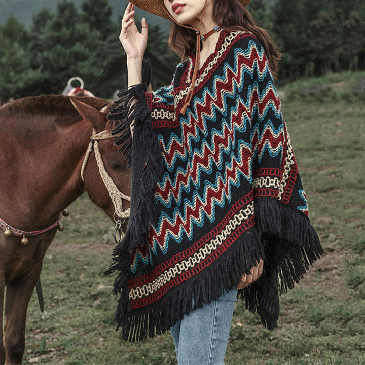 Buddha Stones, jersey de punto a rayas con borlas, bufanda de viaje acogedora para invierno - image 1