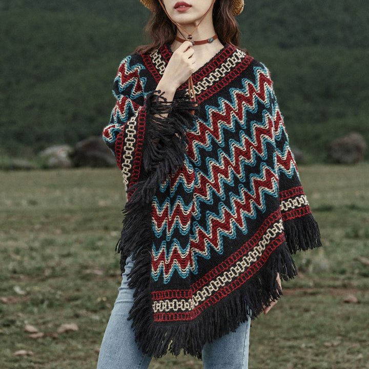 Buddha Stones, jersey de punto a rayas con borlas, bufanda de viaje acogedora para invierno