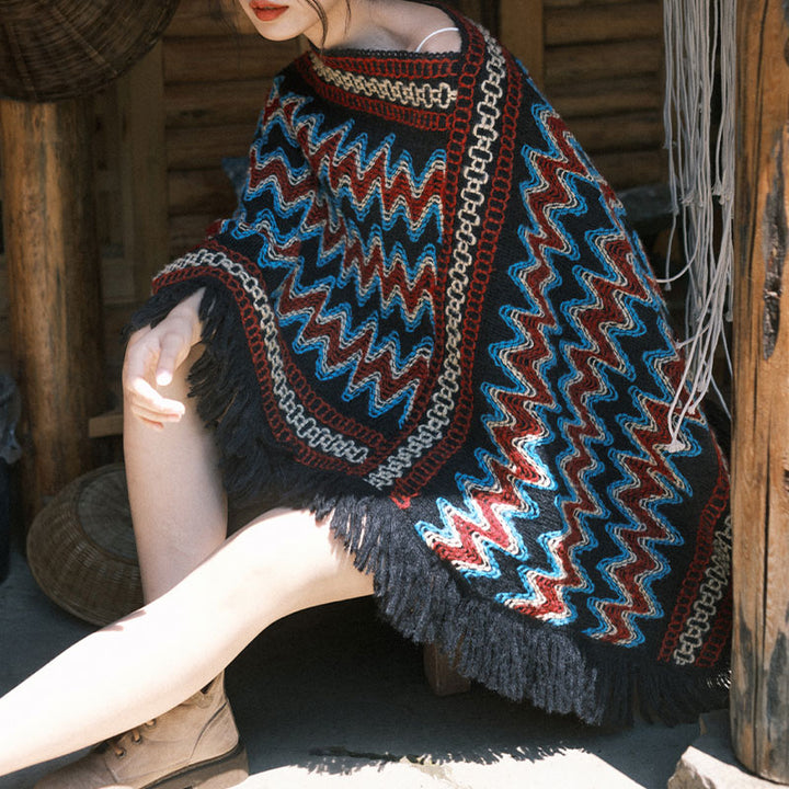 Buddha Stones, jersey de punto a rayas con borlas, bufanda de viaje acogedora para invierno - image 7