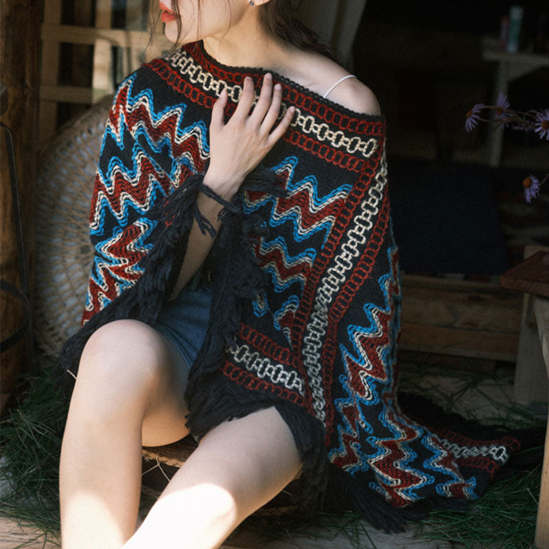 Buddha Stones, jersey de punto a rayas con borlas, bufanda de viaje acogedora para invierno