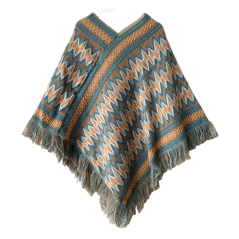 Buddha Stones, jersey de punto a rayas con borlas, bufanda de viaje acogedora para invierno