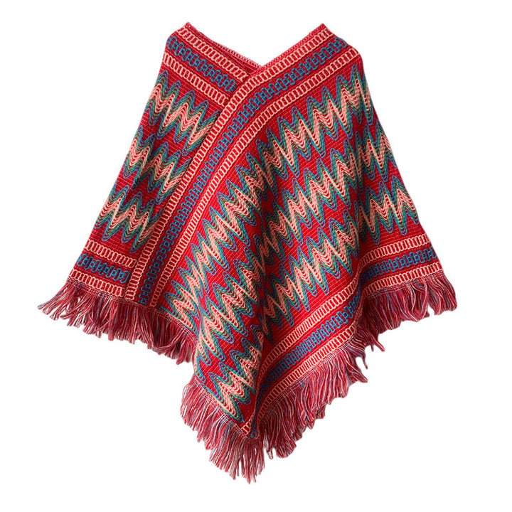 Buddha Stones, jersey de punto a rayas con borlas, bufanda de viaje acogedora para invierno