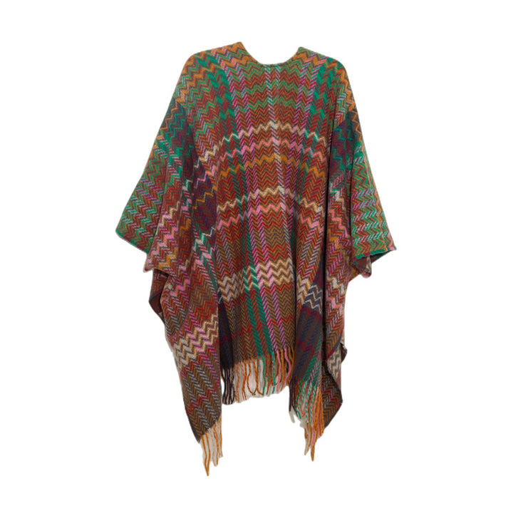 Mantón tibetano de Buddha Stones, colorida línea ondulada, borlas, bufanda de viaje acogedora para invierno - image 12