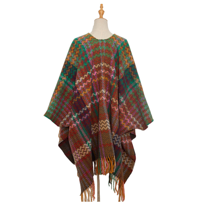 Mantón tibetano de Buddha Stones, colorida línea ondulada, borlas, bufanda de viaje acogedora para invierno - image 11